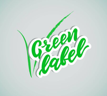 Green label. Ecology concept. Vector illustration. With check mark. Template for advertising banner, flyer, poster, print, logo background. Eco typography sign for awareness and environment help.のイラスト素材