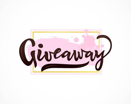 Giveaway hand lettering on watercolor spot, gold frame. Sale banner for social media and special offer. Vector Modern calligraphy style. Template of web poster, poster for store, shop, card, flyer.のイラスト素材