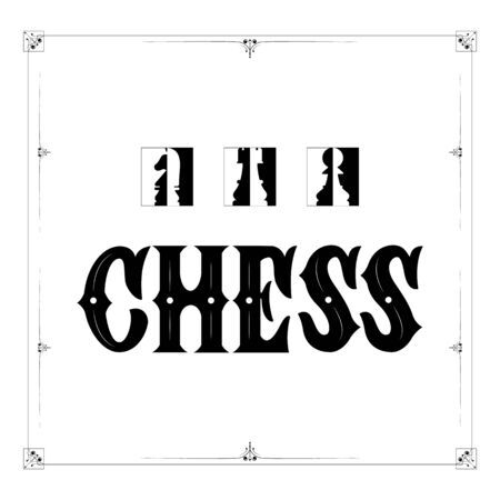 Chess   with illustration of rook, horse, bishop on white background. With decorative frame. Game sport concept. Vector. Template web, mobile application, business infographic, card, social mediaのイラスト素材