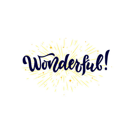 Wonderful Word isolated with stars. Hand calligraphy lettering. As  icon, tag, label expression, sticker, card. Bubble speech phrase. Vector illustration. Motivational quoteのイラスト素材