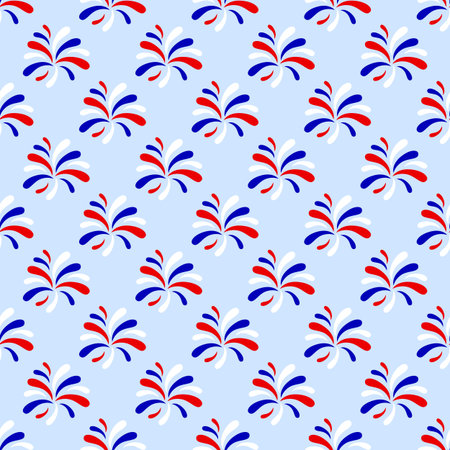 Seamless pattern with red blue white fireworks. Patriotic backdrop. Vector illustration.のイラスト素材