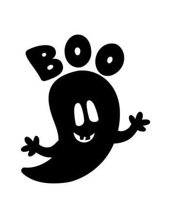 Ghost with word boo. Helloween concept. Silhouette of funny monster. Vector flat illustration.のイラスト素材