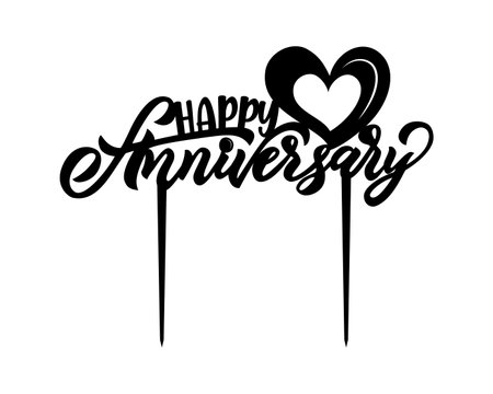 Cake topper Happy Anniversary. Vector calligraphy lettering with heart.のイラスト素材