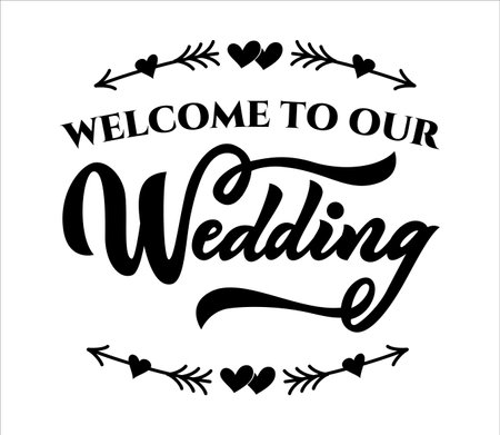 Welcome to our wedding entrance sign, ceremony decoration with hearts and arrows.のイラスト素材