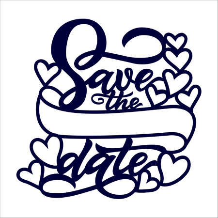 Save the date wedding quote with hearts, ribbon for family name. Vector cut fileのイラスト素材