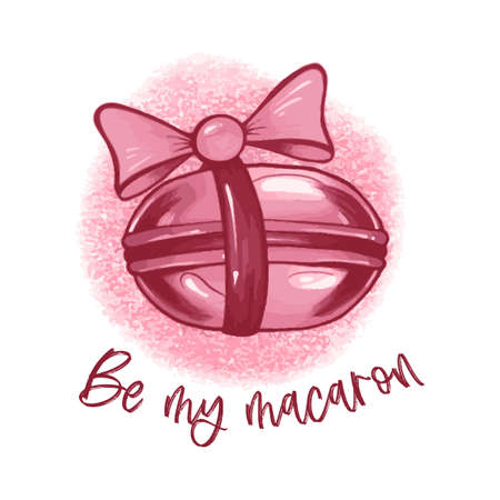 Vector illustration with female funny quote Be my macaron. French pastry macaron.のイラスト素材