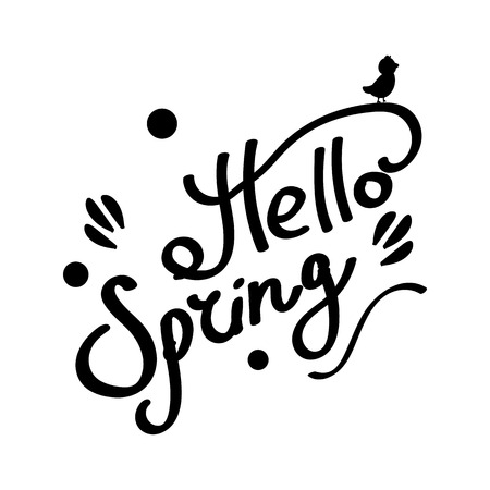 Vector inscription. Lettering. Hello Springのイラスト素材