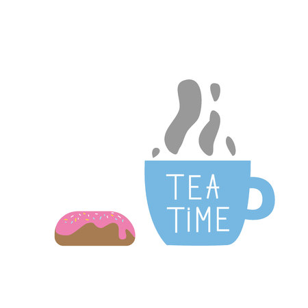 Donut and tea in a cup vector illustration.のイラスト素材