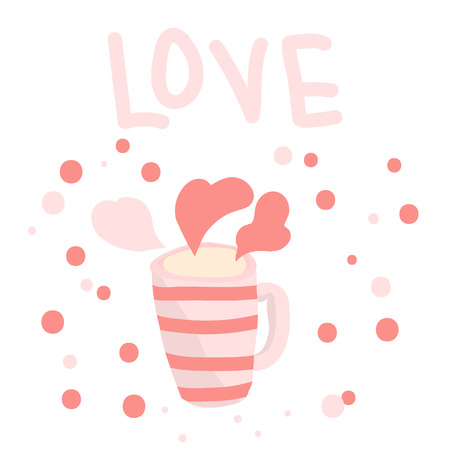 Mug with hot drink in gently pink hues. Love concept. Valentine's Day.のイラスト素材