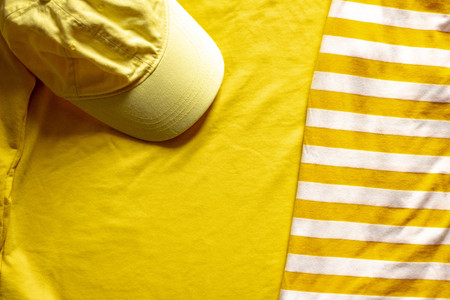 Flat layout on a summer theme. Summer concept in yellow colors.の写真素材