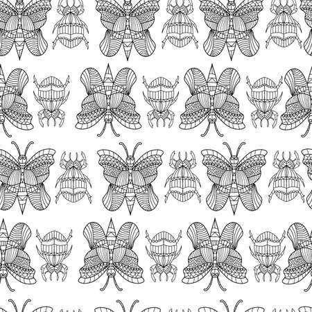 Seamless vector pattern of butterflies and beetlesのイラスト素材