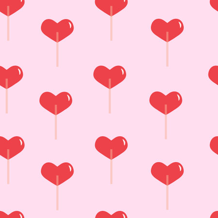 Lollipops on a stick in the form of a heart on a pink background. Vector seamless pattern for Valentines Day.のイラスト素材