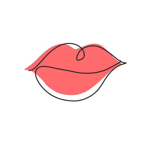 The vector illustration of the lips is drawn by one line.のイラスト素材