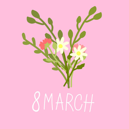 A bouquet of flowers on a pink background. Vector illustration for the holiday on March 8.