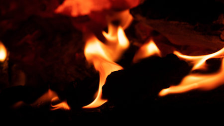 Fire flame in the dark.Fire background.Burning fire close-up.の写真素材
