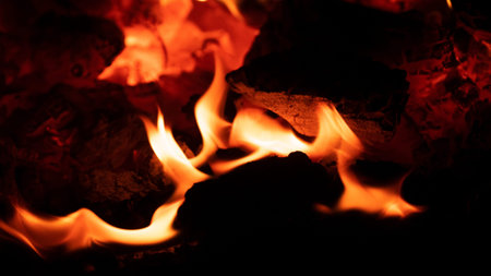 Fire flame in the dark.Fire background.Burning fire close-up.