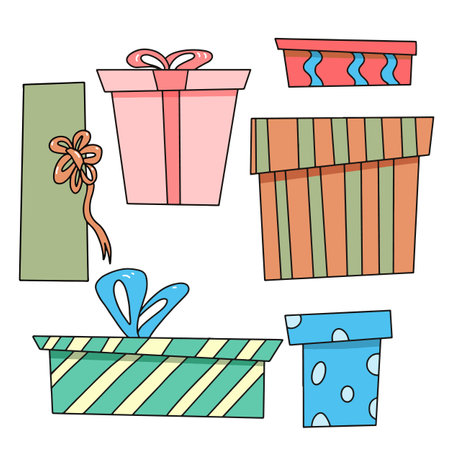 Gifts vector illustration set. Festive clipart with holiday boxes.のイラスト素材