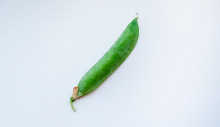 Pod of organic peas on a white background. World Vegetarian Day concept.の写真素材