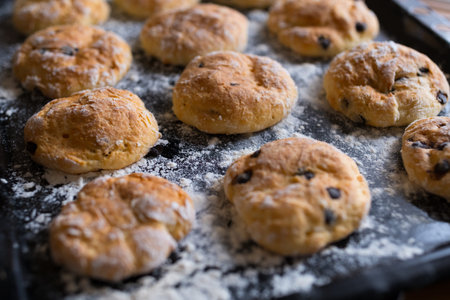 Homemade cookies with chocolate. Culinary concept. Homemade baking.の写真素材