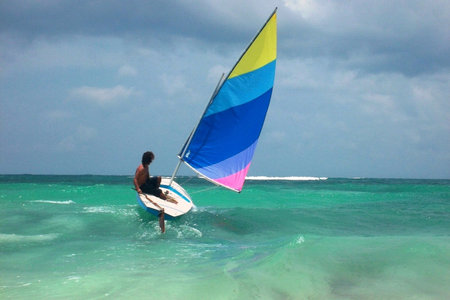 sailing in the Caribbean waters in Tulum Mexicoの写真素材