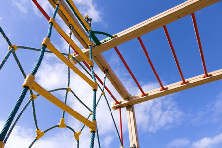 Sport ground for workout: Rope ladders, ropes and parallel bars on the childrens playground in the...