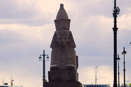 Sphinx in St. Petersburg against the sunset skyの写真素材