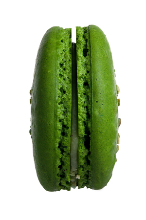 Green macaroon on white backgroundの写真素材