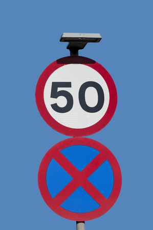 50mph speed sign and urban clearwayの写真素材