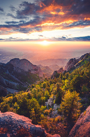 Beautiful sunset in the mountains. Ukraine, Europe. world beauty.の写真素材