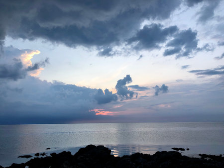 Landscape photo of ocean or sea at sunset or sunrise
