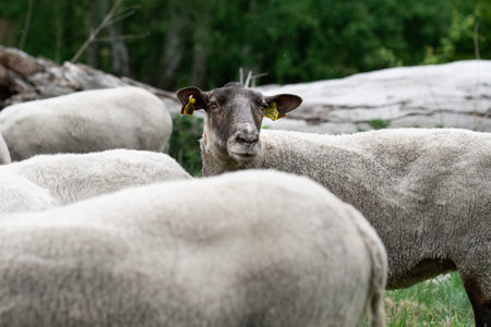 Photo of sheep eating grass in a fenced field