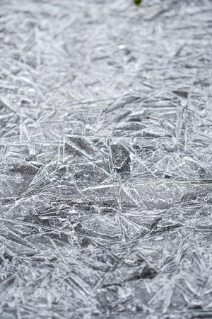 Closeup or macro of ice crystals of frozen water in winter season