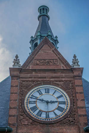 Jersey City, NJ, USA: The clock tower of the Central Railroad of New Jersey Terminal building in Liberty State Park, constructed in 1889.のeditorial素材