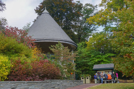 Milford, Pennsylvania, USA: Visitors at the entrance to Grey Towers, former home of Gifford Pinchot, a National Historic site.のeditorial素材