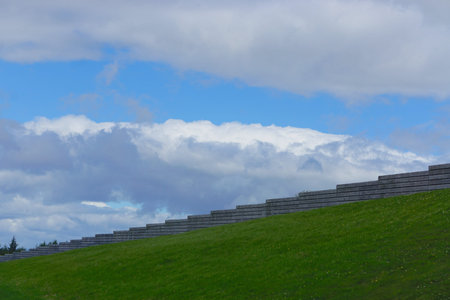 A stepped wall at the site of the Battle of Culloden (1746), east of Inverness, in the Highlands of...