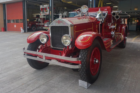 Charlottetown, Prince Edward Island, Canada: A 1929 American LaFrance-Foamite fire engine on display...