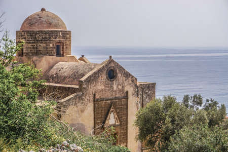 Monemvasia, Greece: St. Nicholas Church, in the medieval castle town of Monemvasia (founded in 583), overlooking the Aegean Sea.のeditorial素材