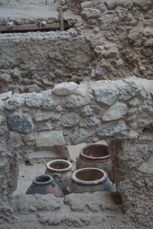 Akrotiri, Santorini, Greece: Ancient urns found at the archaeological site of the Minoan Bronze Age...