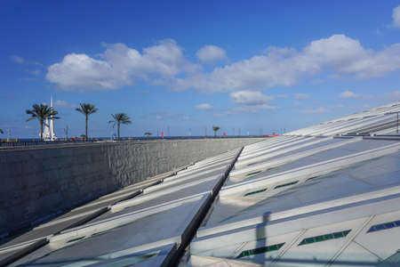 Alexandria, Egypt: The sloping roof of the Bibliotheca Alexandrina (Library of Alexandria) imitates the rising sun.のeditorial素材
