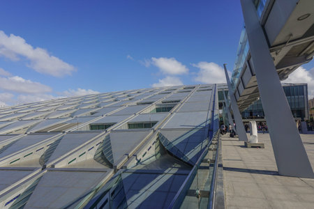 Alexandria, Egypt: The sloping roof of the Bibliotheca Alexandrina (Library of Alexandria) imitates...
