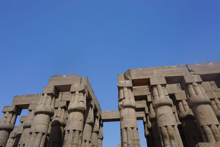 Luxor, Egypt: Columns covered with hieroglyphs at Luxor Temple, built in 1400 BC on the east bank of...