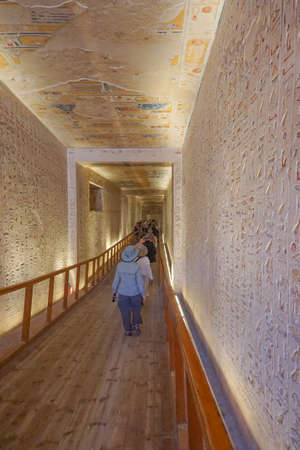 Luxor, Egypt: Tourists visit Tomb KV2, the burial place of pharaoh Rameses IV in the Valley of the Kings, on the West Bank of the Nile River.のeditorial素材