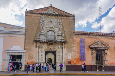 Merida, Yucatan, Mexico: Visitors wait to enter the Museo Casa Montejo, 1540. The building is the...