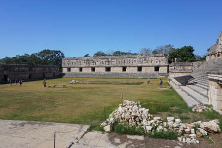 Uxmal, Mexico: The Mesoamerican ball court at the ancient Mayan ruins of Uxmal.のeditorial素材