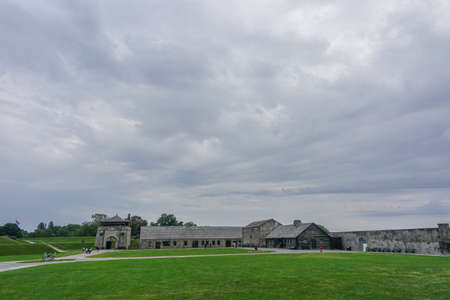 Porter, New York, USA: Visitors on the 23-acre grounds of the 18th-century Old Fort Niagara, on a cloudy day.のeditorial素材