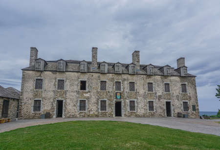 Porter, New York, USA: The 18th-century "French Castle" on the 23-acre grounds of Old Fort Niagara, on a cloudy day.のeditorial素材