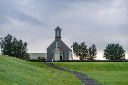 Reykholt, Iceland: The old church (1886-1887) at Snorrastofa, the homestead of the Icelandic Saga writer, Snorri Sturluson (1179â1241).の写真素材
