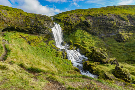 Snaefellsne Peninsula, Iceland: Sheep's Waterfall.の写真素材