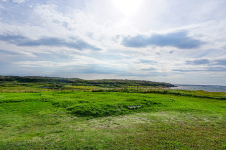 Newfoundland, Canada: A foundation marker at LâAnse-aux-Meadows (trans. Meadows Cove), the archeological site of a Norse settlement dating from 990 to 1050 CE.の写真素材