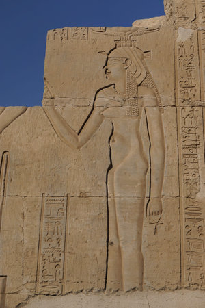 Kom Ombo, Egypt: Detail of carvings at Kom Ombo Temple, a unique double temple built during the...